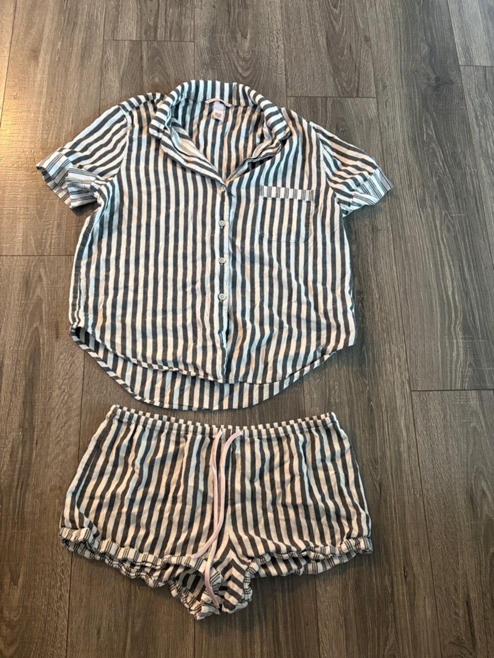 Victoria’s Secret Striped Short Sleeve Button Pajama Set - Blue & White